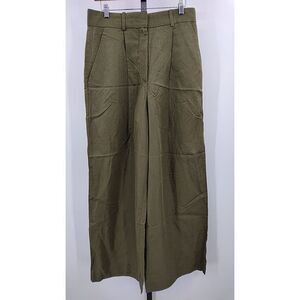 COS Women's Relaxed Linen-Blend Wide-Leg Pants Dark Khaki 8